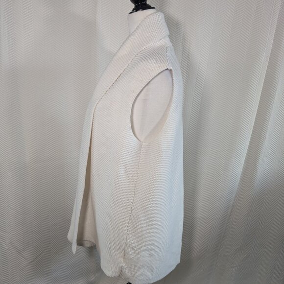 GAP for good Knit Textured Shawl-Collar Cardigan Vest White Cotton Large Cozy - Picture 2 of 11